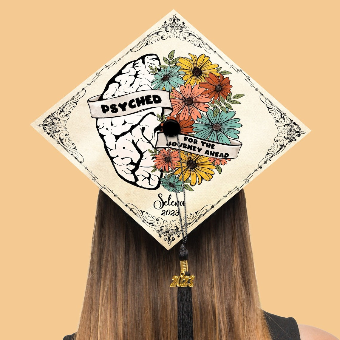 Psyched For The Journey Ahead Graduation Cap Topper, Gifts for Psychologist, Class of 2024