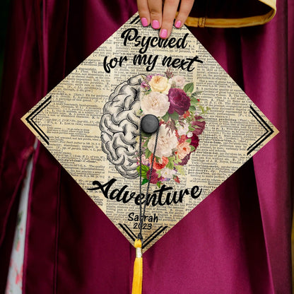 Psyched For My Next Adventure Graduation Cap Decoration, Gifts for Psychologist, Class of 2024