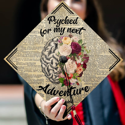 Psyched For My Next Adventure Graduation Cap Decoration, Gifts for Psychologist, Class of 2024