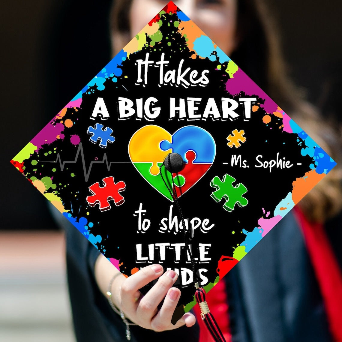 It Takes A Big Heart To Shape Little Mind Grad Cap Topper, Gifts for Teacher, Class of 2024
