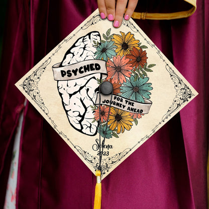 Psyched For The Journey Ahead Graduation Cap Topper, Gifts for Psychologist, Class of 2024