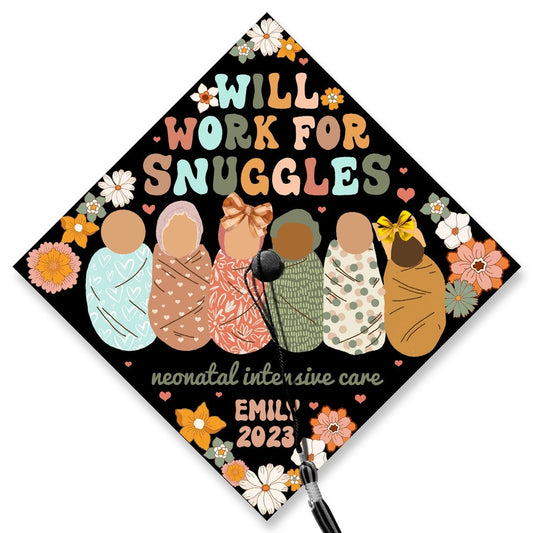 Will Work For Snuggles Graduation Cap Decoration, Gifts for Nurse, Class of 2024