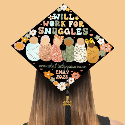 Will Work For Snuggles Graduation Cap Decoration, Gifts for Nurse, Class of 2024