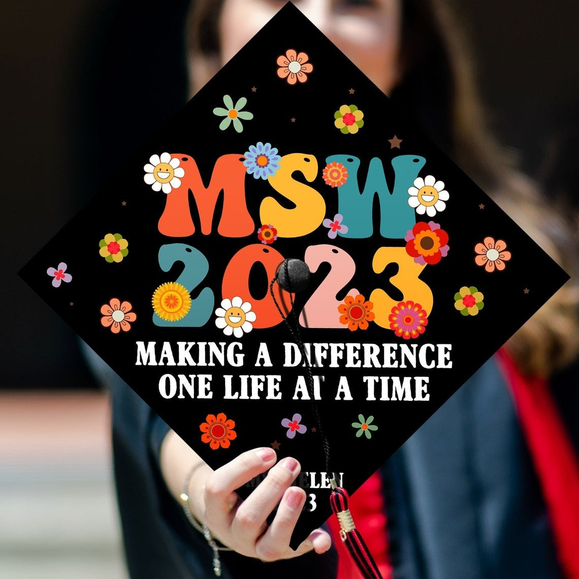 Making A Difference One Life At A Time Grad Cap Topper, Gifts for Social Worker, Class of 2024