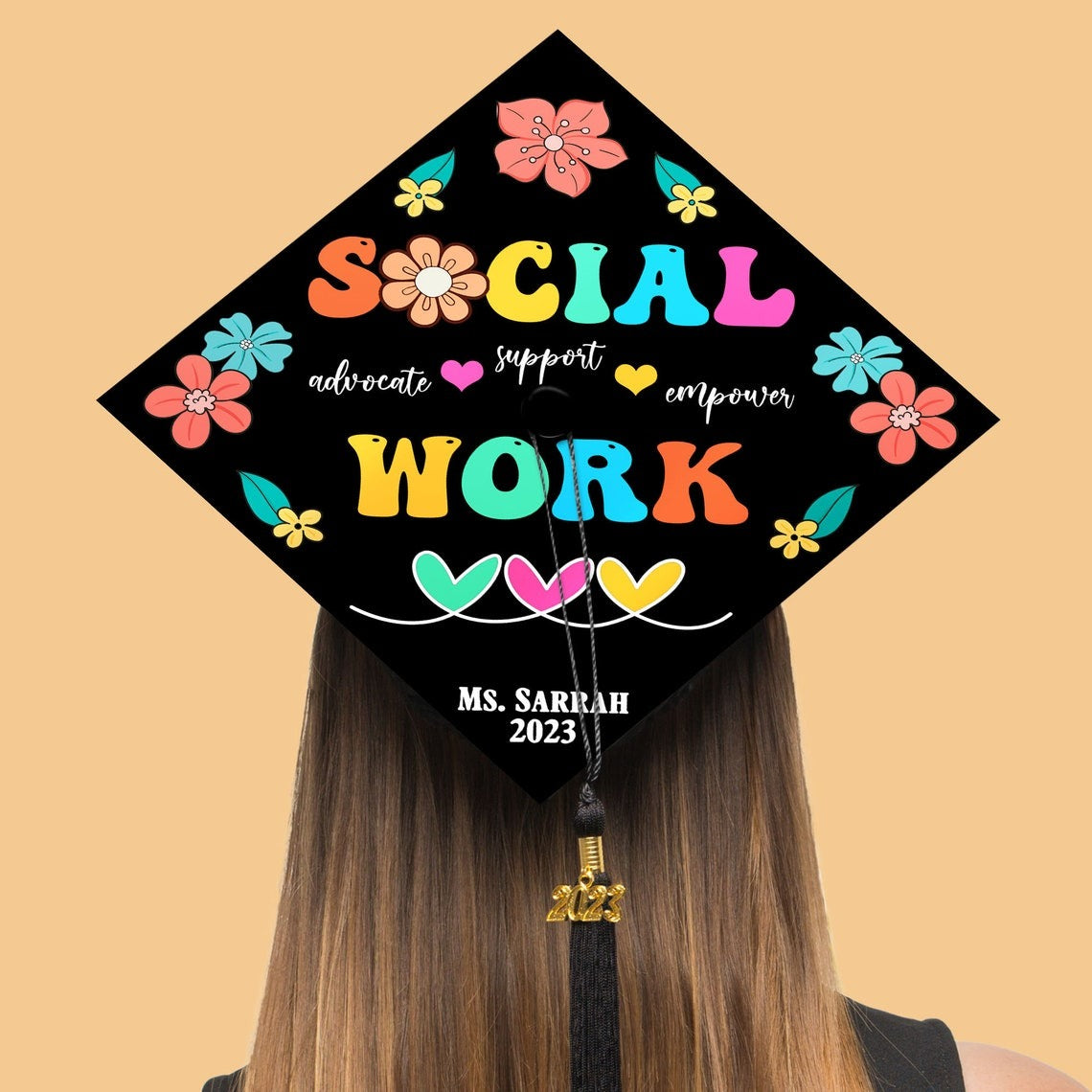 Personalized Social Work Graduation Cap Topper, Gifts for Social Worker, Class of 2024