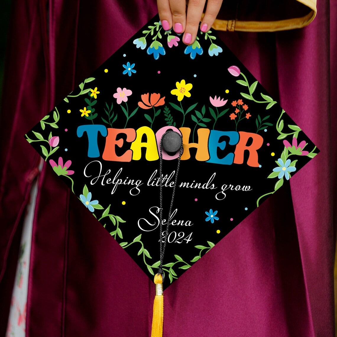 Teacher Helping Little Minds Grow Grad Cap Topper, Gifts for Teacher, Class of 2024