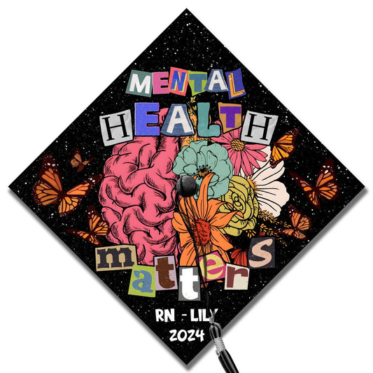 Mental Health Matters Graduation Cap Topper, Gifts for Psychologist, Class of 2024 - SP10782PGCHTT