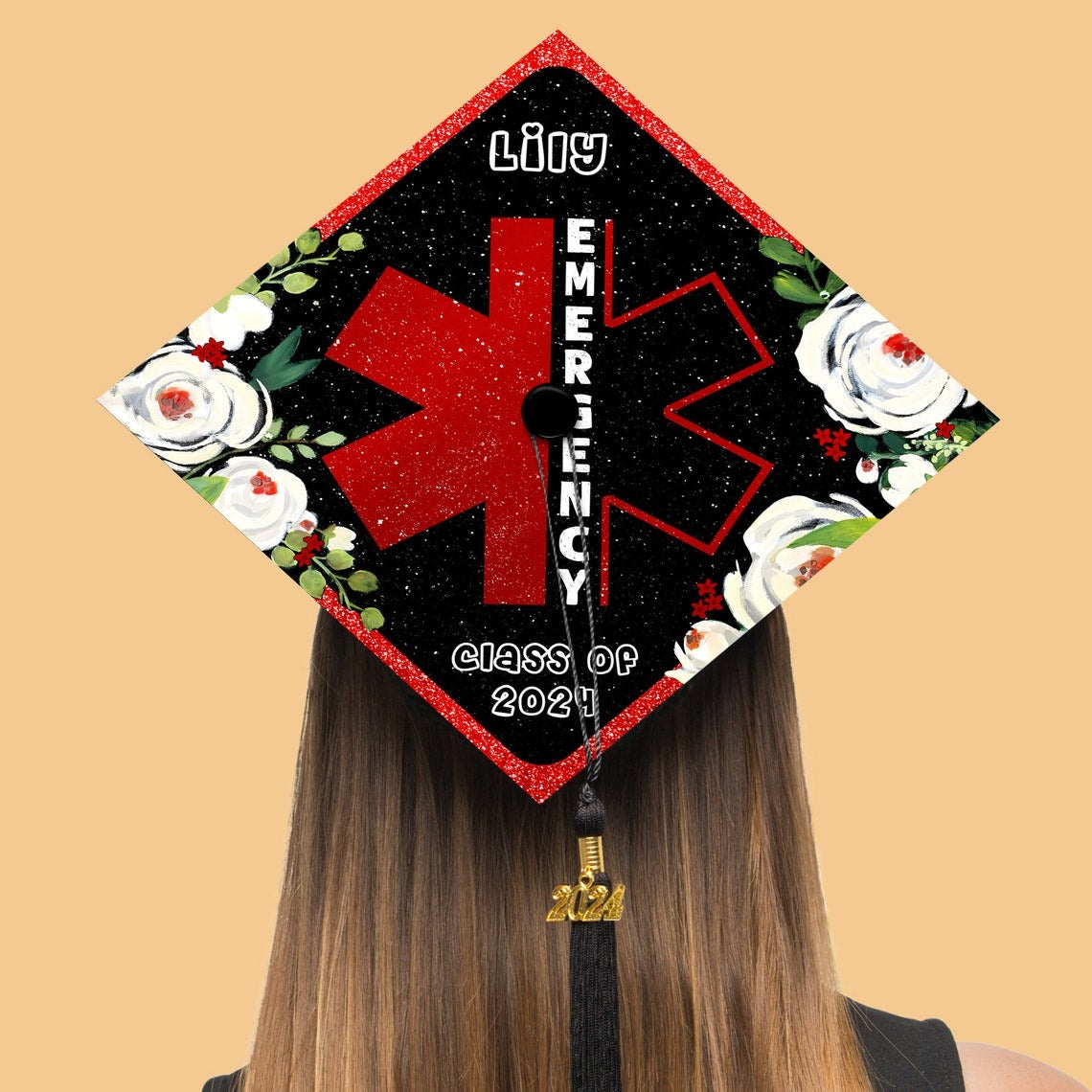 Personalized Emergency Nurse Graduation Cap Topper, Gifts for ER Nurse, Class of 2024