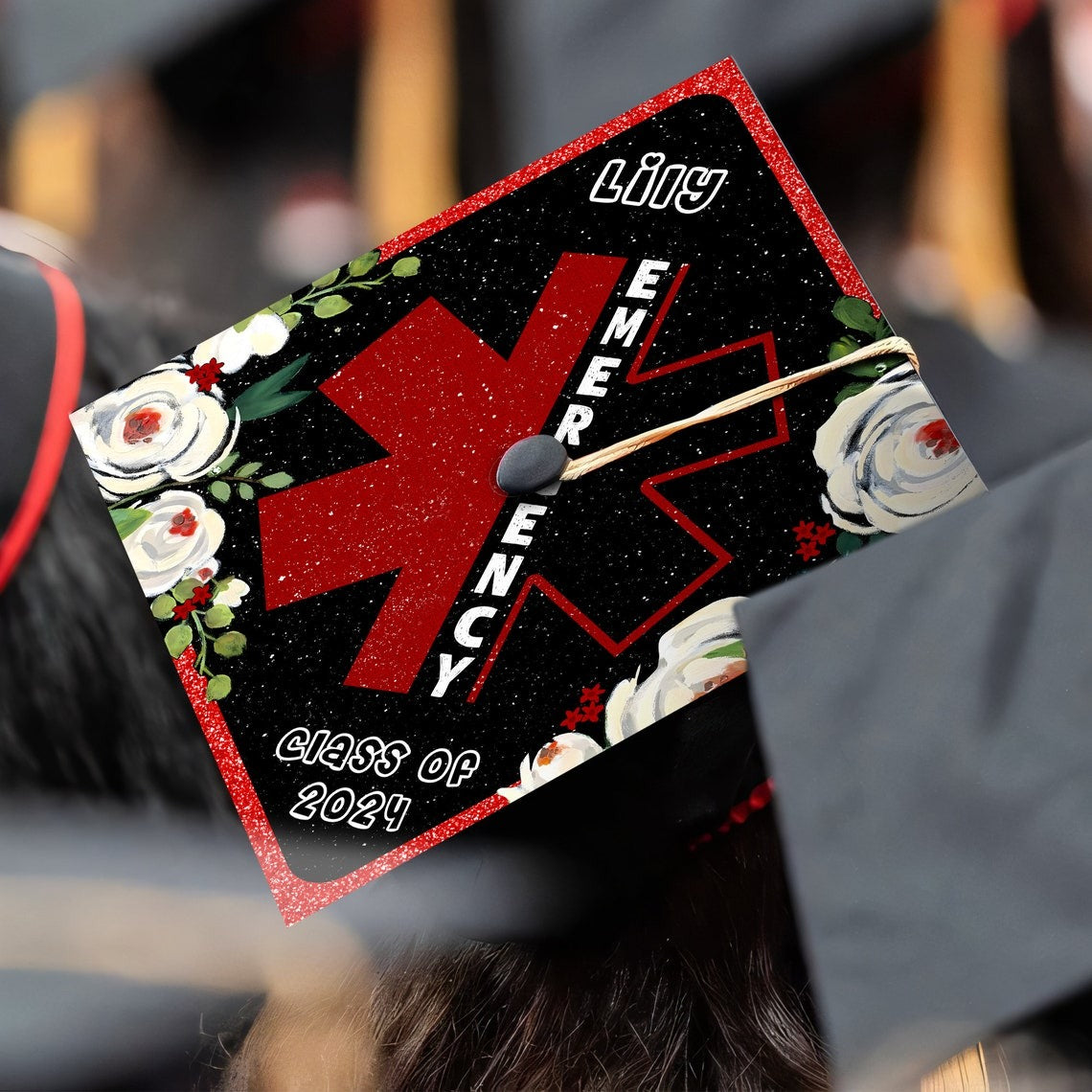 Personalized Emergency Nurse Graduation Cap Topper, Gifts for ER Nurse, Class of 2024
