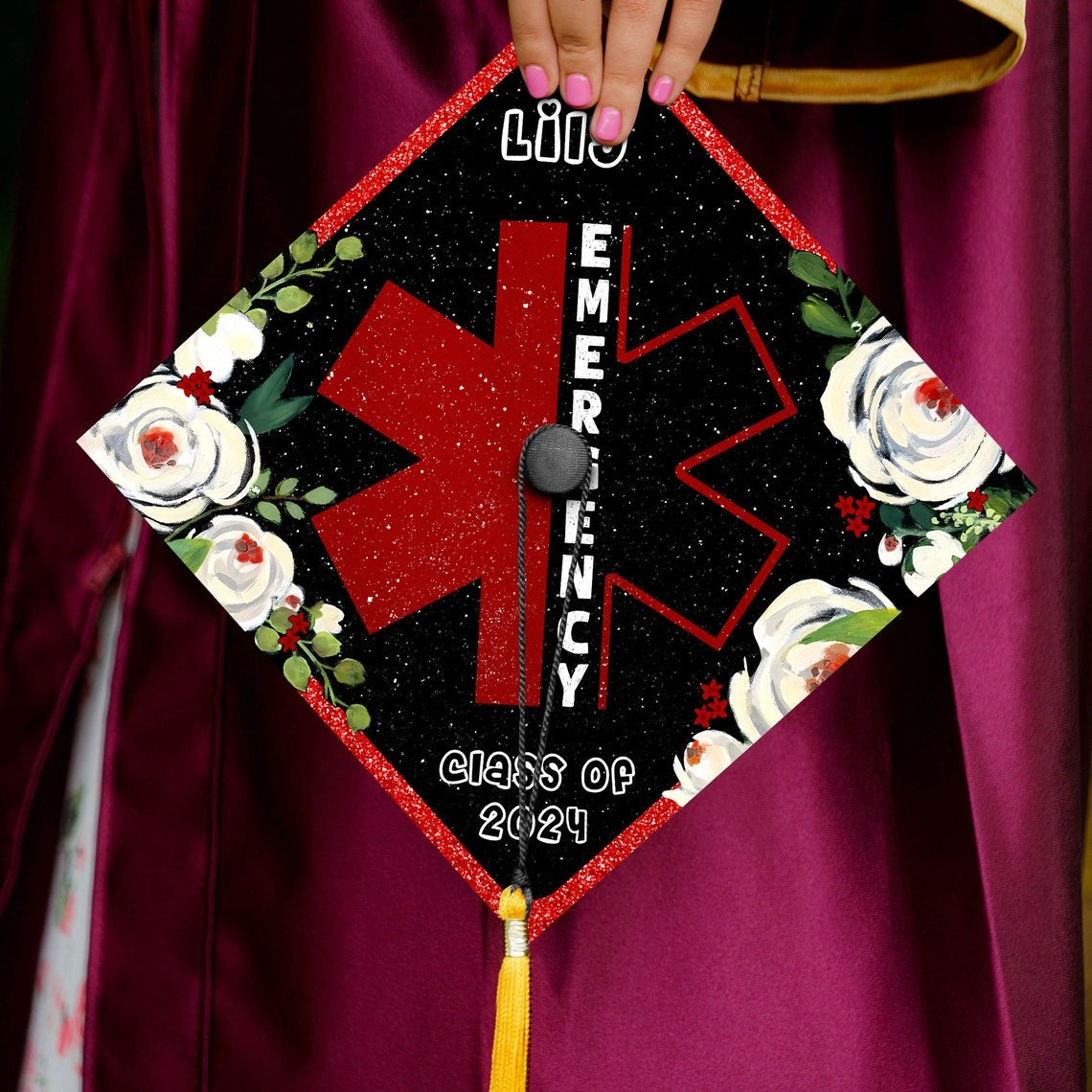 Personalized Emergency Nurse Graduation Cap Topper, Gifts for ER Nurse, Class of 2024