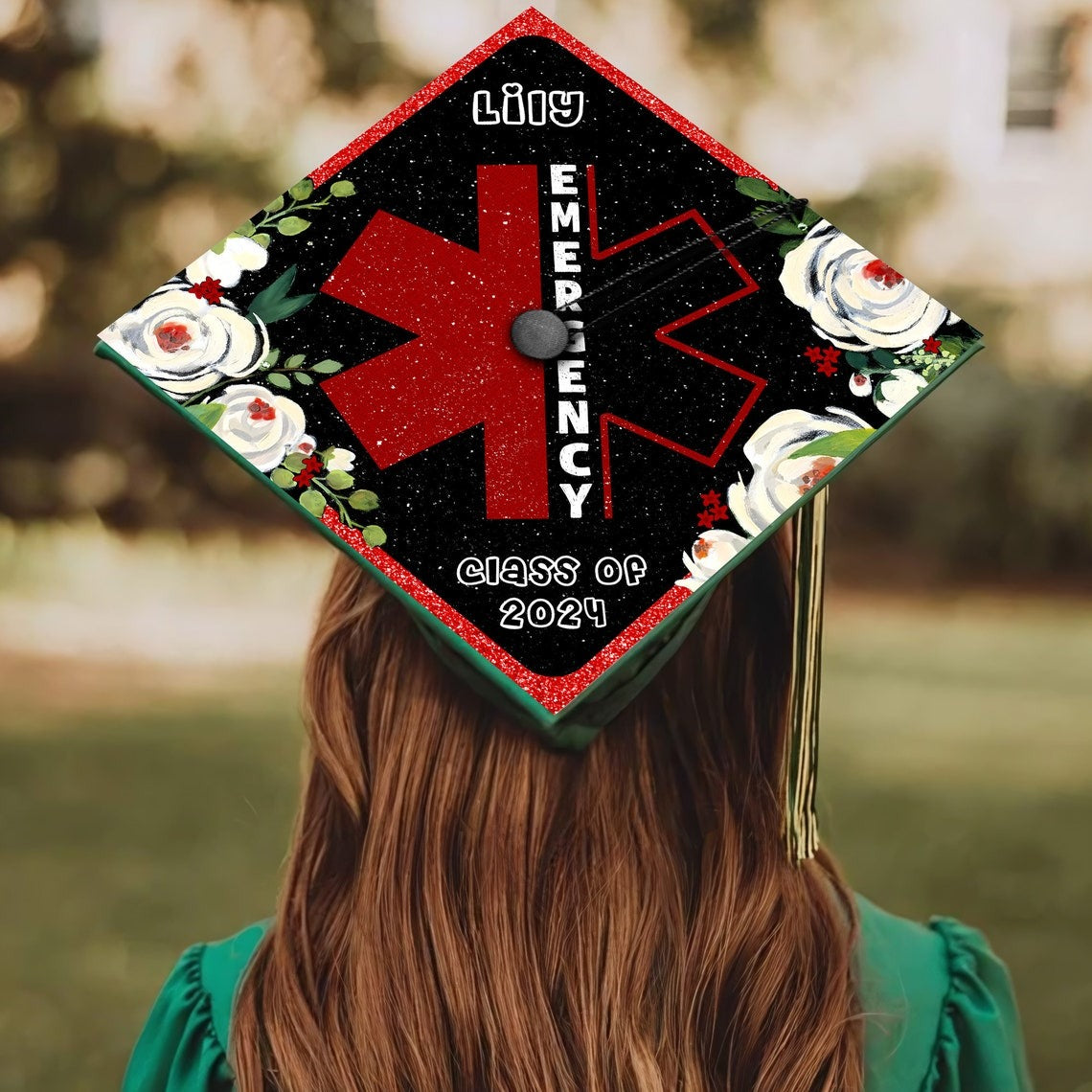 Personalized Emergency Nurse Graduation Cap Topper, Gifts for ER Nurse, Class of 2024