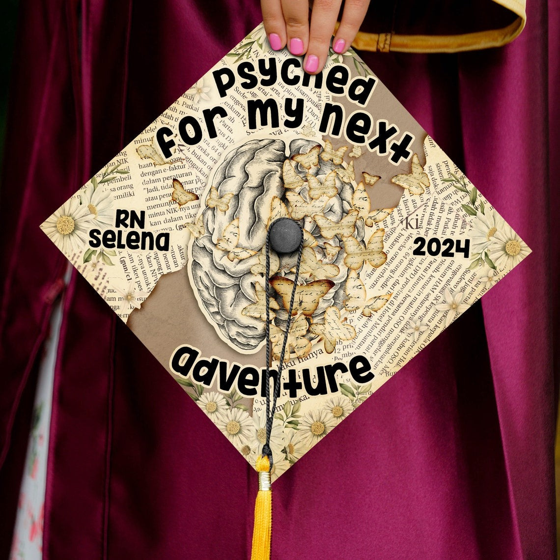 Psyched For My Next Adventure Graduation Cap Decoration, Gifts for Nurse, Class of 2024