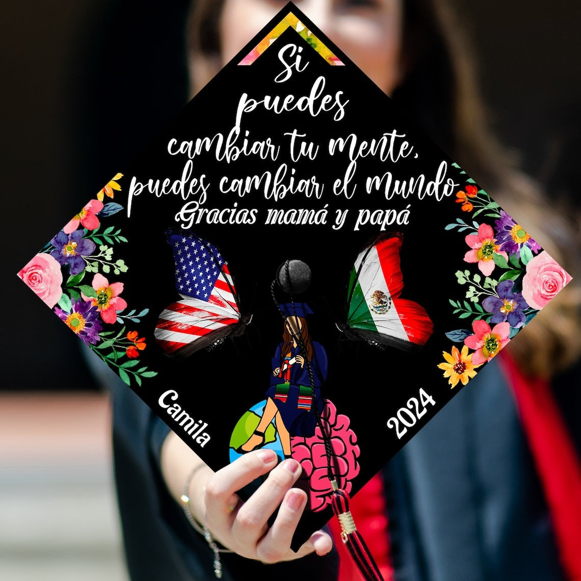 Si Puedes Cambiar El Mundo Graduation Cap Decoration, Gifts for Latina, Class of 2024