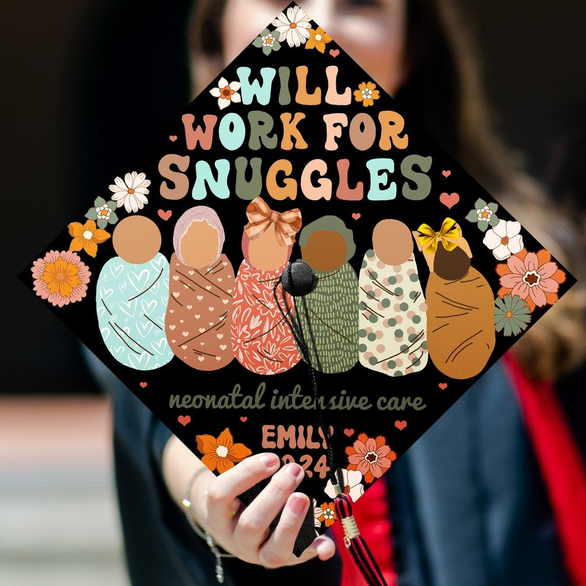 Will Work For Snuggles Graduation Cap Decoration, Gifts for Nurse, Class of 2024