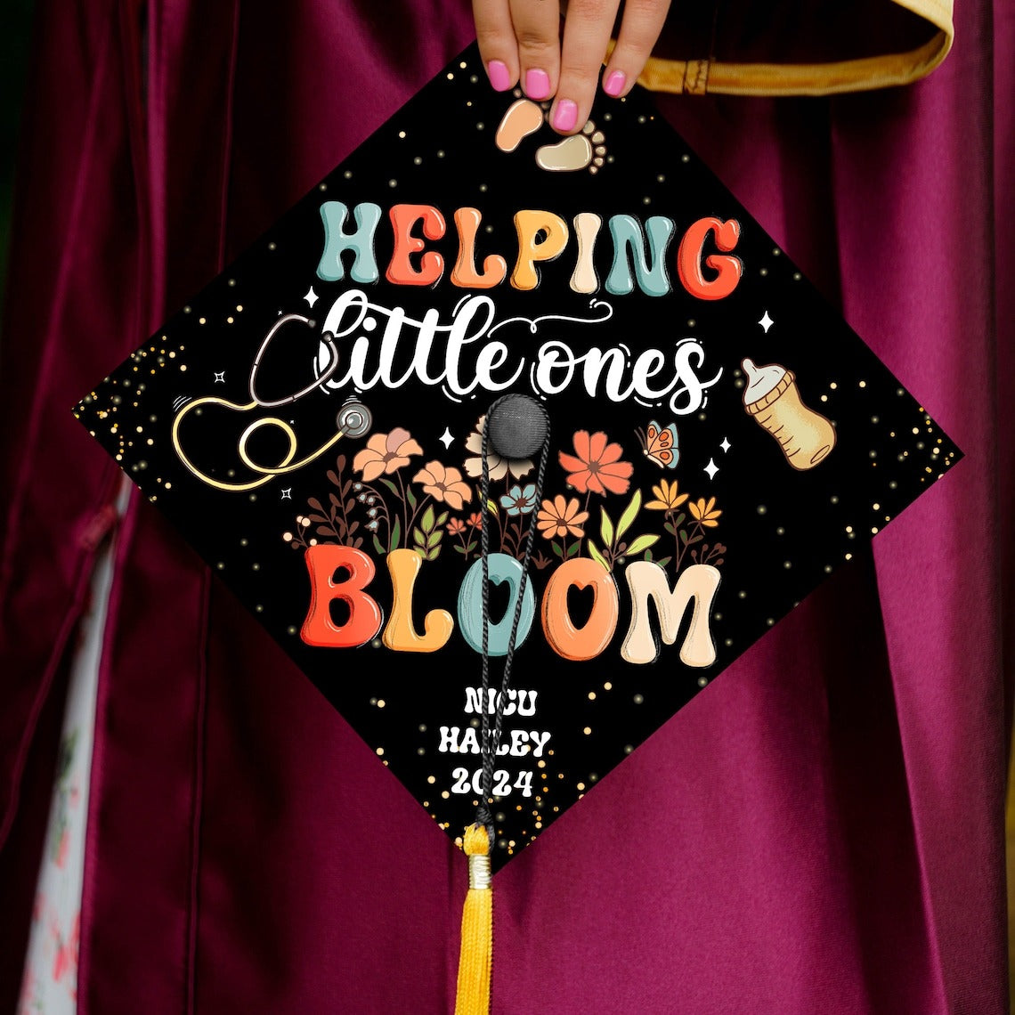 Helping Little Ones Bloom Grad Cap Topper, Gifts for NICU Nurse, Class of 2024