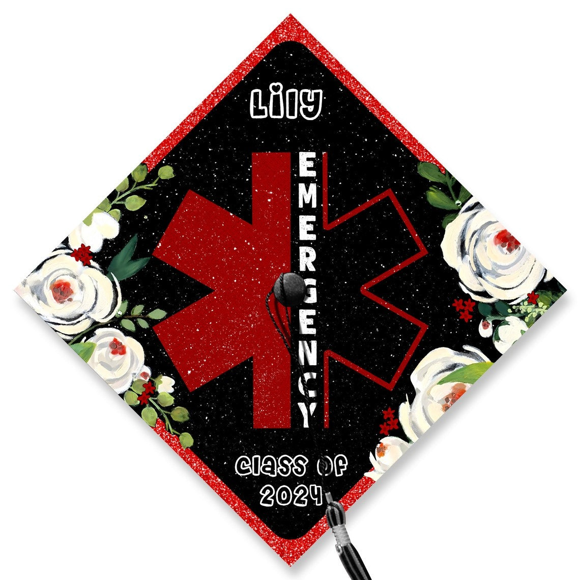 Personalized Emergency Nurse Graduation Cap Topper, Gifts for ER Nurse, Class of 2024