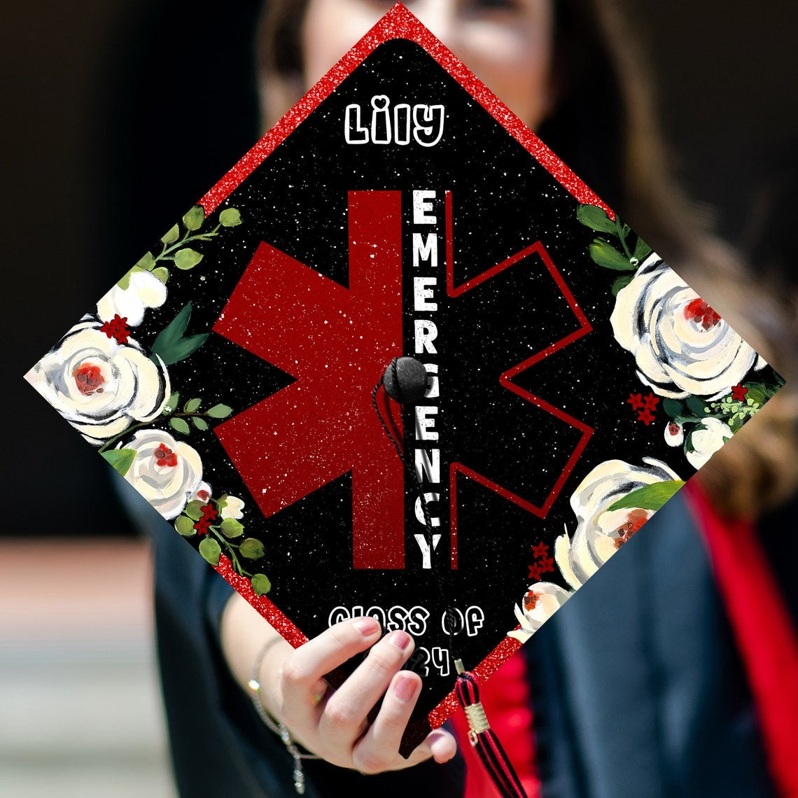 Personalized Emergency Nurse Graduation Cap Topper, Gifts for ER Nurse, Class of 2024