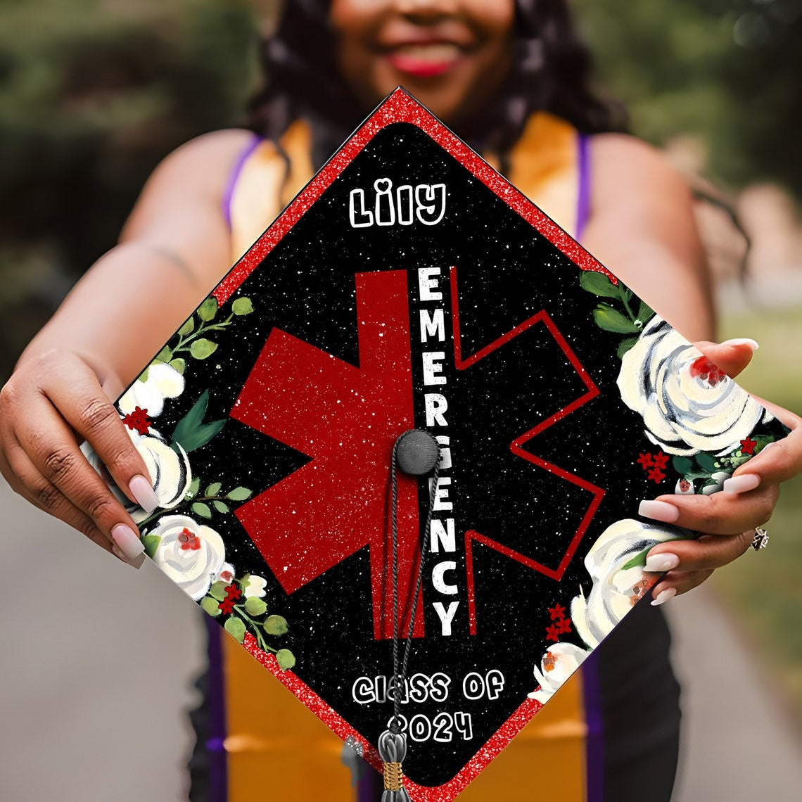 Personalized Emergency Nurse Graduation Cap Topper, Gifts for ER Nurse, Class of 2024