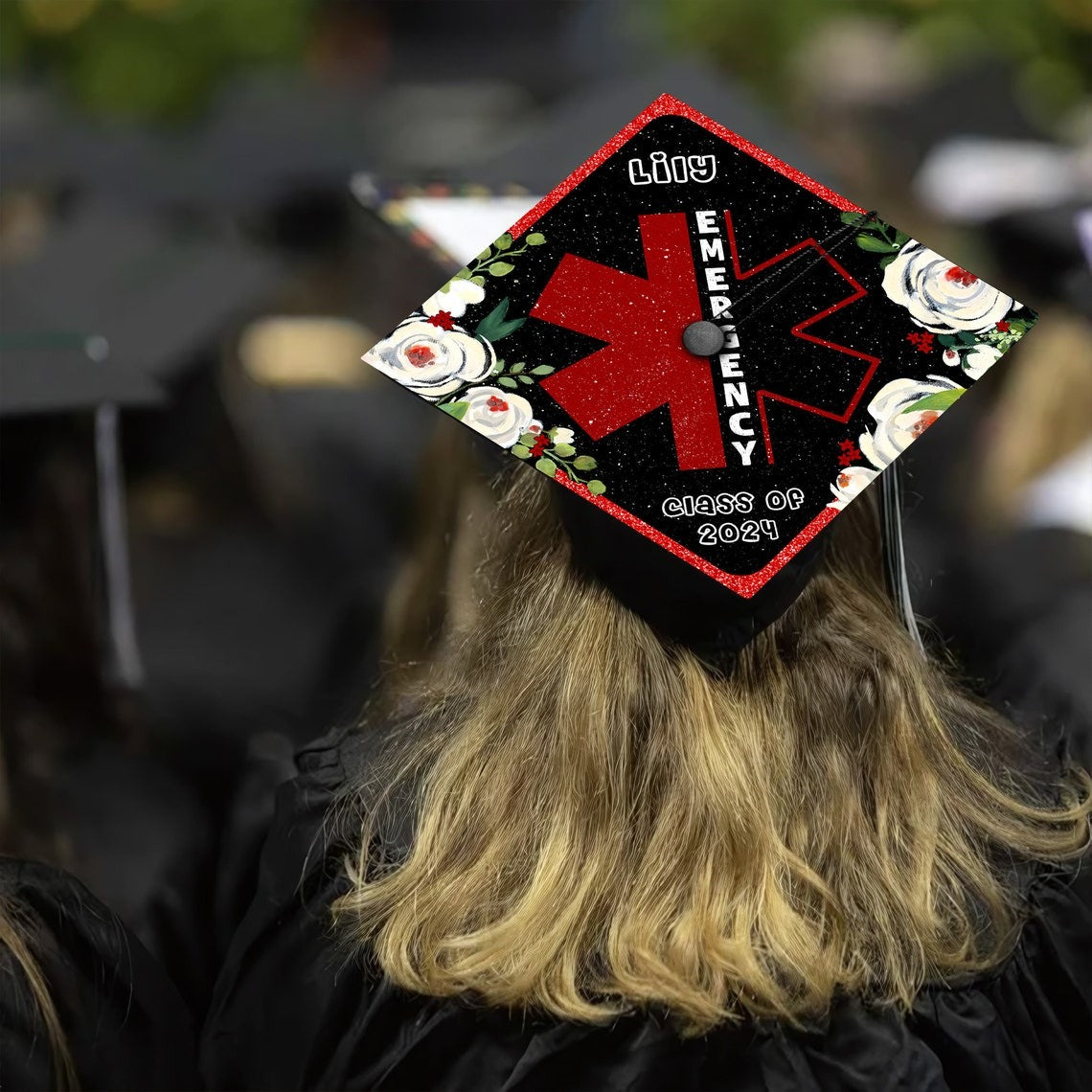 Personalized Emergency Nurse Graduation Cap Topper, Gifts for ER Nurse, Class of 2024