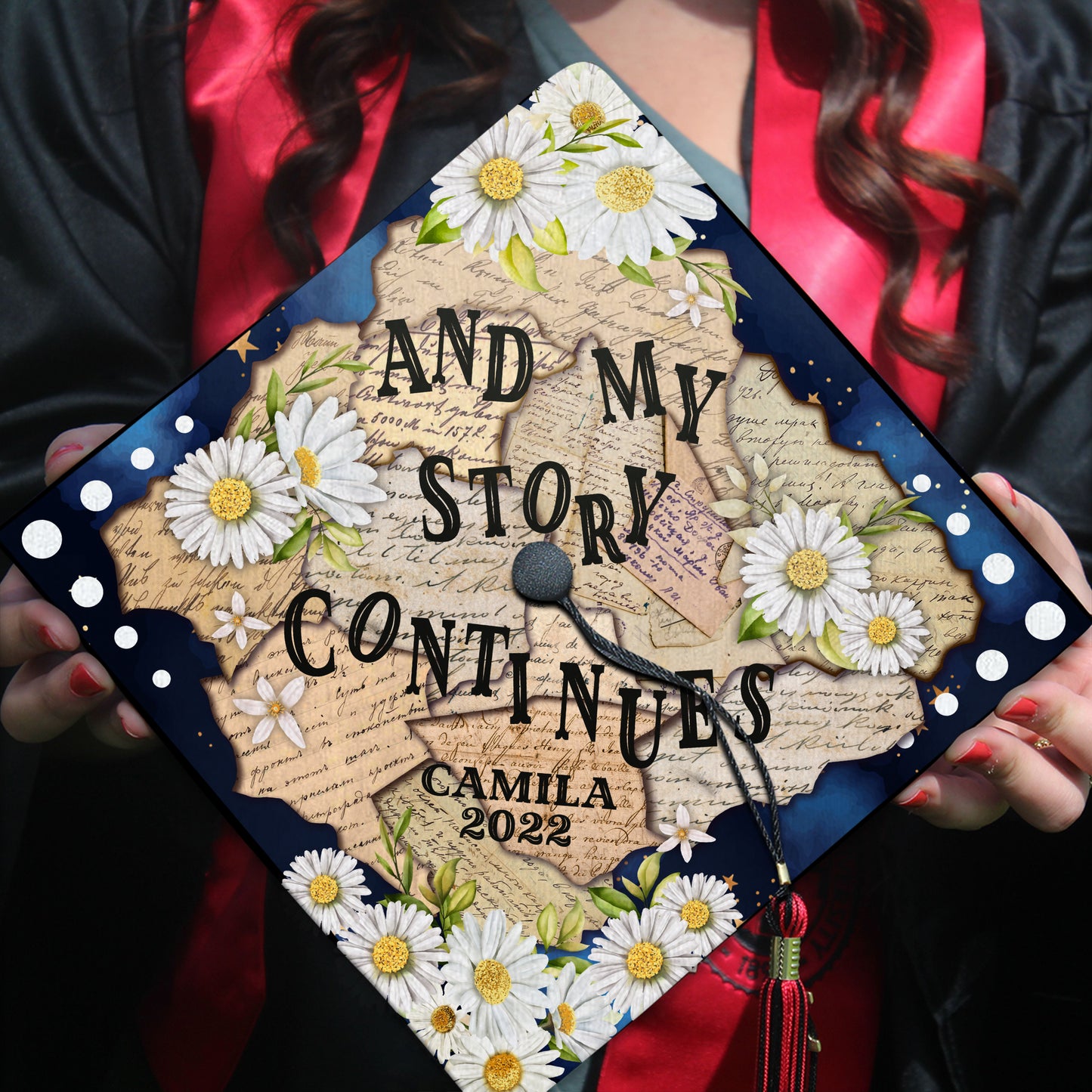 And My Story Continues Printed Grad Cap Topper, Motivative Grad Cap Topper - SP10013
